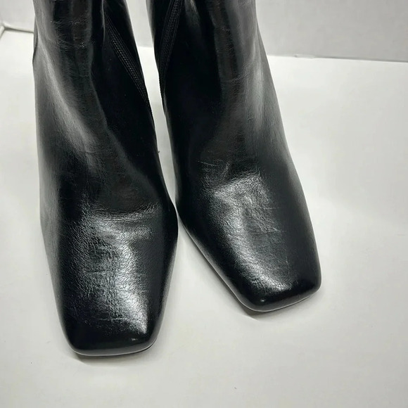 Asos Boots High Heel Ankle Booties Square Toe Side Zip Up Leather Black Size 9 - Picture 3 of 11